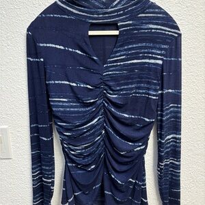 Cable & Gauge Navy Striped Ruched Blouse